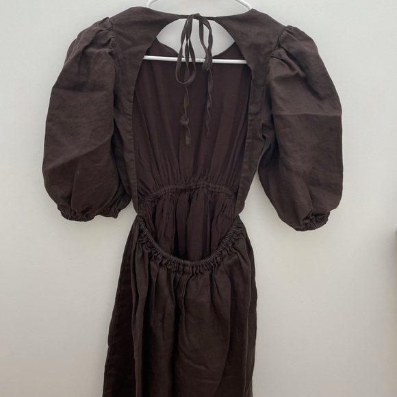 DISSH CLAUDIA DARK CHOC LINEN MIDI DRESS - Picture 6 of 9